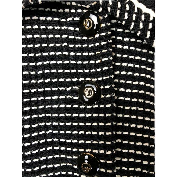 St John Collection Marie Gray Collared Cardigan‎ Sweater Black And White 6 - Picture 3 of 6